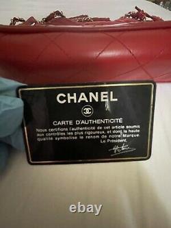Sac À Épaule Chanel Chain Vintage Rouge Nylon Razor Femmes. Avec Carte D'authenticité