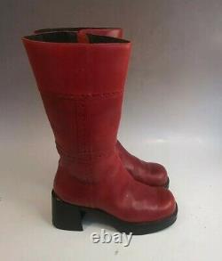 Sketchers Vintage 90s Plate-forme Red Leather Boots Womens Taille 7 Gros Talon