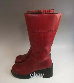 Sketchers Vintage 90s Plate-forme Red Leather Boots Womens Taille 7 Gros Talon