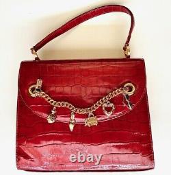 St John Resort Vintage Red Patent Leather Crocodile Embossed Sac À Main Charms Nouveau