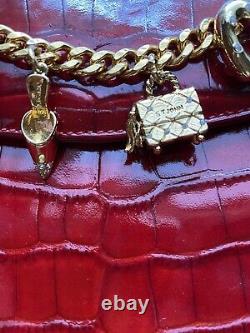 St John Resort Vintage Red Patent Leather Crocodile Embossed Sac À Main Charms Nouveau