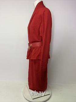 St. John Vintage 8 Rouge Santana Tricot Ceinture Manches Longues Sweater MIDI Taille De Robe 8