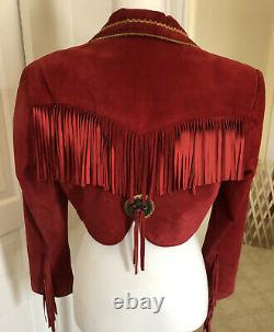 Superbe Veste Vintage Anna Sui Cropped Suede Leather Western Style Jacket