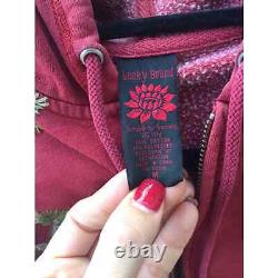 Sweat à capuche zippé pour femmes de la marque Lucky Brand vintage avec broderie M rouge et grue Y2K