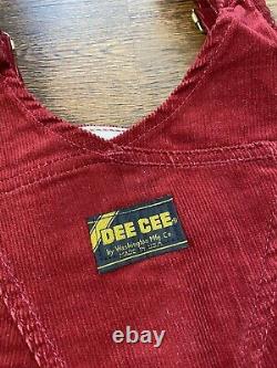 T.n.-o. Nos Rare Vintage 80s Red/burgundy Corduroy Washington Dee Cee Overall 27x34