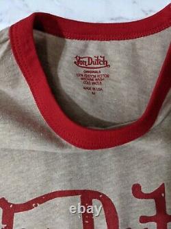 T-shirt vintage Von Dutch pour femmes OATMEAL avec RED Ringer Tee, taille Med, RARE, neuf avec étiquette.