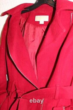 Taille petite pour dames Manteau de laine rouge vintage à ceinture et fermeture éclair intégrale MICHAEL KORS