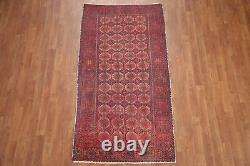 Tapis d'accent balouch vintage rouge/marine 3x6 en laine tribale fait main