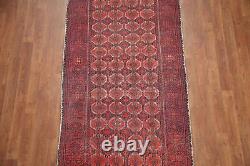 Tapis d'accent balouch vintage rouge/marine 3x6 en laine tribale fait main