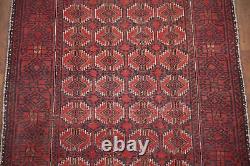 Tapis d'accent balouch vintage rouge/marine 3x6 en laine tribale fait main