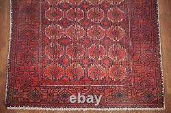 Tapis d'accent balouch vintage rouge/marine 3x6 en laine tribale fait main