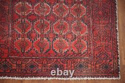 Tapis d'accent balouch vintage rouge/marine 3x6 en laine tribale fait main