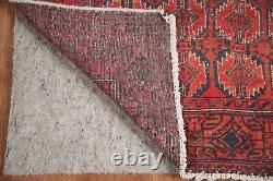 Tapis d'accent balouch vintage rouge/marine 3x6 en laine tribale fait main