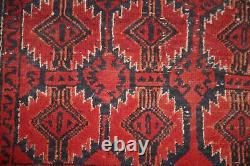 Tapis d'accent balouch vintage rouge/marine 3x6 en laine tribale fait main