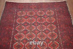 Tapis d'accent balouch vintage rouge/marine 3x6 en laine tribale fait main