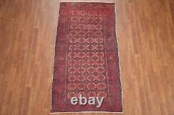 Tapis d'accent balouch vintage rouge/marine 3x6 en laine tribale fait main