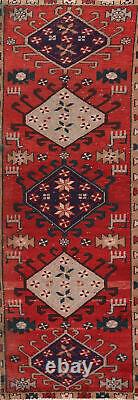 Tapis de couloir étroit vintage en laine rouge Heriiz 2x9 noué à la main, style tribal