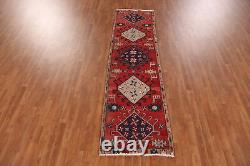 Tapis de couloir étroit vintage en laine rouge Heriiz 2x9 noué à la main, style tribal