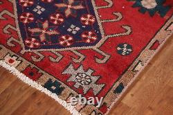 Tapis de couloir étroit vintage en laine rouge Heriiz 2x9 noué à la main, style tribal