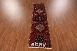 Tapis de couloir étroit vintage en laine rouge Heriiz 2x9 noué à la main, style tribal