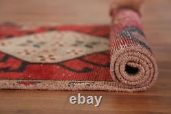 Tapis de couloir étroit vintage en laine rouge Heriiz 2x9 noué à la main, style tribal