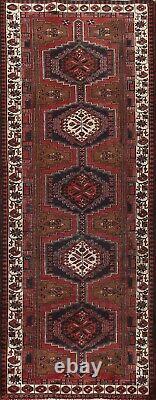 Tapis de couloir géométrique rouge / ivoire Ardebil vintage 3'4 x 10'9 Tapis fait main