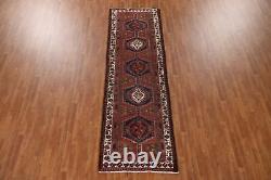 Tapis de couloir géométrique rouge / ivoire Ardebil vintage 3'4 x 10'9 Tapis fait main