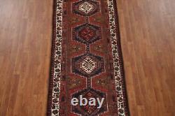 Tapis de couloir géométrique rouge / ivoire Ardebil vintage 3'4 x 10'9 Tapis fait main