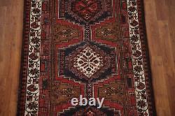 Tapis de couloir géométrique rouge / ivoire Ardebil vintage 3'4 x 10'9 Tapis fait main