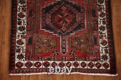 Tapis de couloir géométrique rouge / ivoire Ardebil vintage 3'4 x 10'9 Tapis fait main