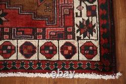 Tapis de couloir géométrique rouge / ivoire Ardebil vintage 3'4 x 10'9 Tapis fait main