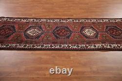 Tapis de couloir géométrique rouge / ivoire Ardebil vintage 3'4 x 10'9 Tapis fait main