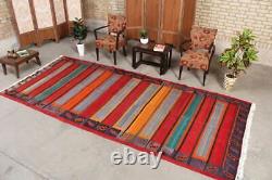 Tapis de couloir kilim en laine tribale vintage fait main 6x12 de style oriental