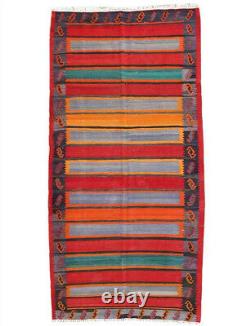 Tapis de couloir kilim en laine tribale vintage fait main 6x12 de style oriental