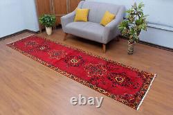 Tapis de couloir oriental traditionnel en laine rouge noué à la main de style vintage 3x11