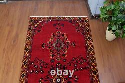 Tapis de couloir oriental traditionnel en laine rouge noué à la main de style vintage 3x11