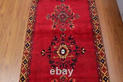 Tapis de couloir oriental traditionnel en laine rouge noué à la main de style vintage 3x11