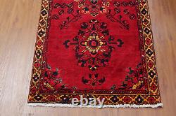 Tapis de couloir oriental traditionnel en laine rouge noué à la main de style vintage 3x11