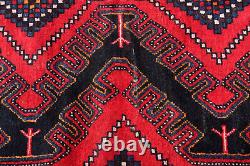 Tapis de couloir traditionnel en laine rouge vintage nouée à la main géométrique 3x9