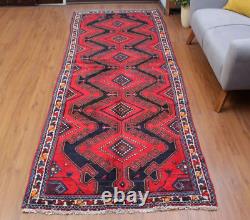 Tapis de couloir traditionnel rouge en laine rouge géométrique vintage noué à la main 3x9