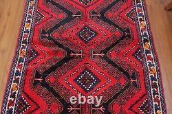 Tapis de couloir traditionnel rouge en laine rouge géométrique vintage noué à la main 3x9