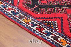 Tapis de couloir traditionnel rouge en laine rouge géométrique vintage noué à la main 3x9