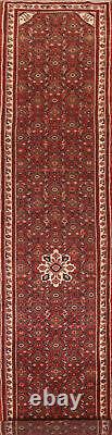 Tapis de couloir vintage en laine rouge Hamedan traditionnel fait main 3x16.