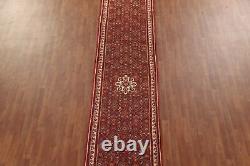 Tapis de couloir vintage en laine rouge Hamedan traditionnel fait main 3x16.