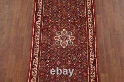 Tapis de couloir vintage en laine rouge Hamedan traditionnel fait main 3x16.