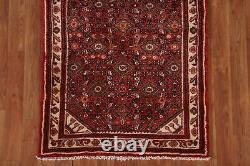 Tapis de couloir vintage en laine rouge Hamedan traditionnel fait main 3x16.