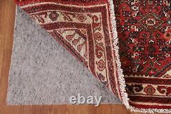 Tapis de couloir vintage en laine rouge Hamedan traditionnel fait main 3x16.