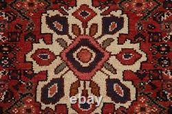 Tapis de couloir vintage en laine rouge Hamedan traditionnel fait main 3x16.