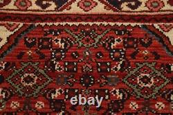 Tapis de couloir vintage en laine rouge Hamedan traditionnel fait main 3x16.