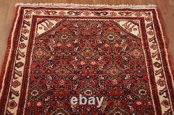 Tapis de couloir vintage en laine rouge Hamedan traditionnel fait main 3x16.